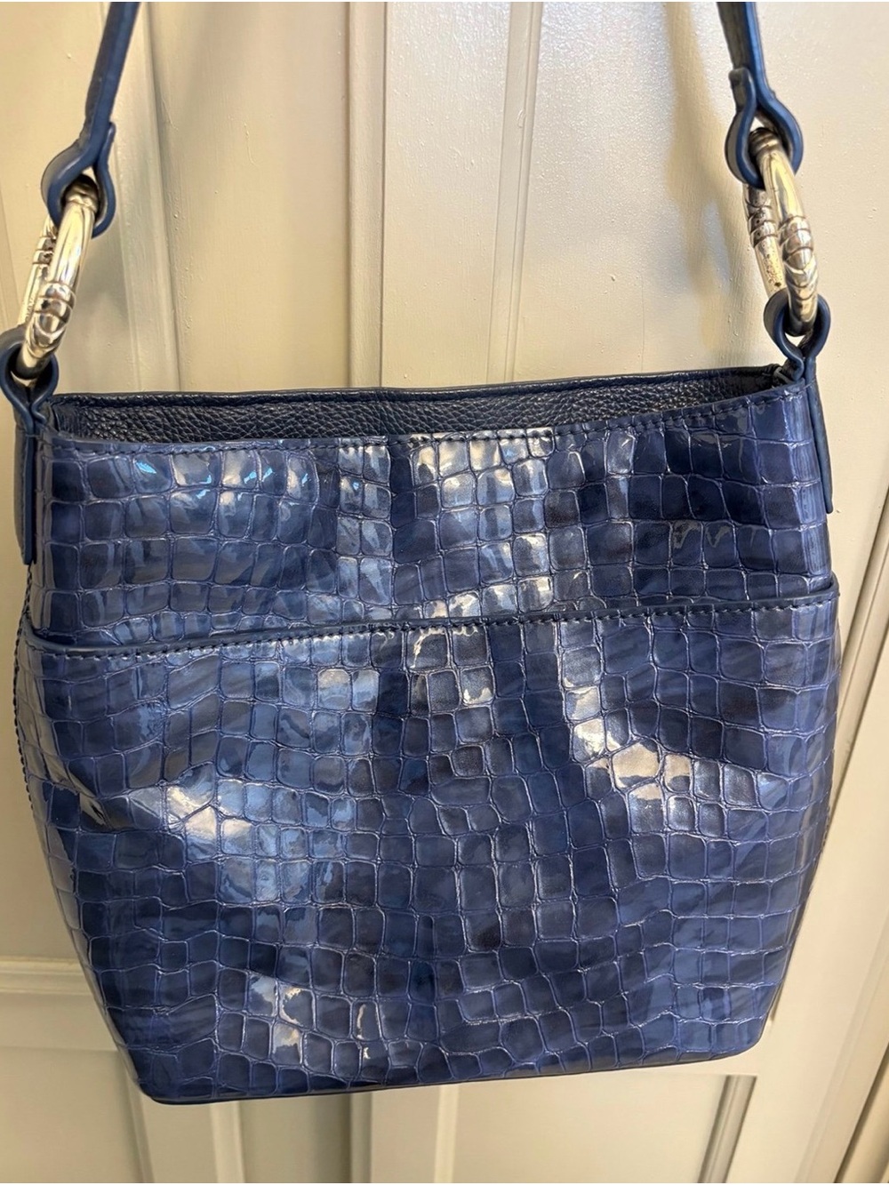 Brighton Blue Croc-Embossed Patent Leather Shoulder Bag - Picture 2 of 5
